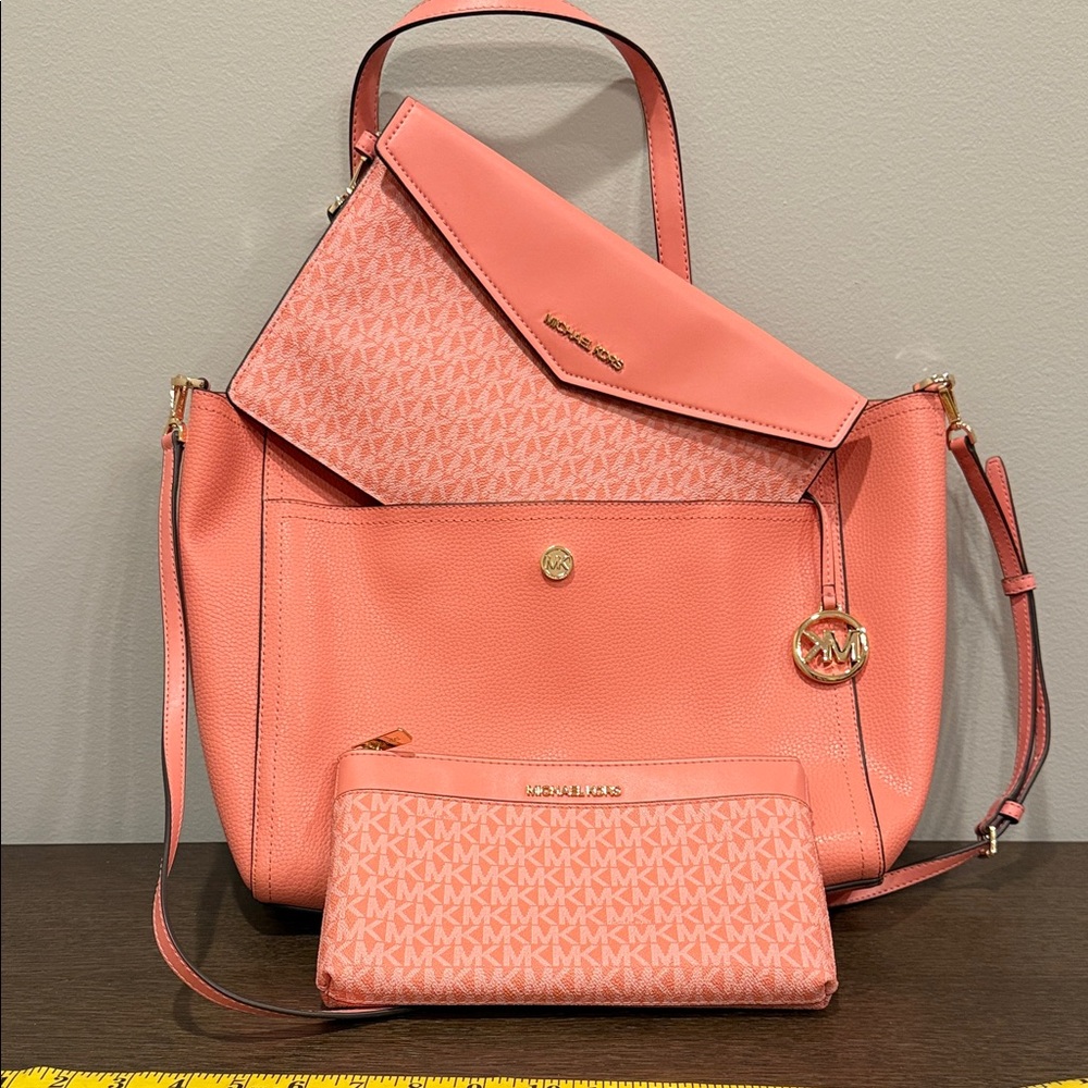 Michael Kors 3 in 1 Sherbert Maisie Jet Set tote set with clutch